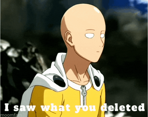 a picture of a bald man with the words i saw what you deleted below him