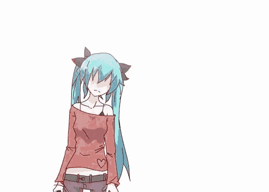 a cartoon of a girl with blue hair and horns holding a sword
