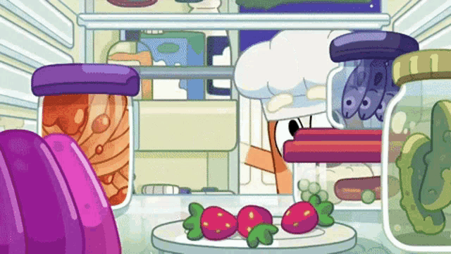 a cartoon illustration of a refrigerator with a chef 's hat on