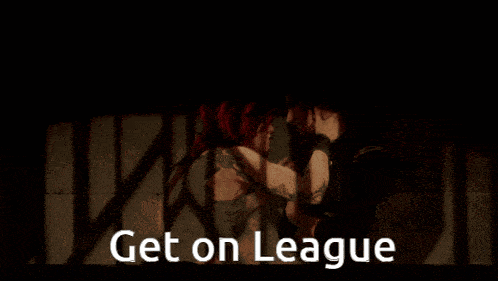 a picture of two people kissing with the words get on league above them