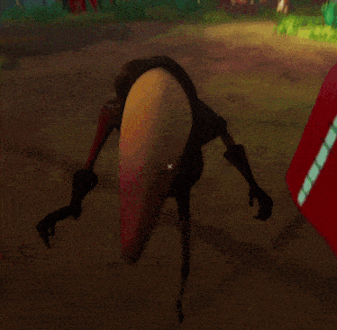 a cartoon character with a red x on the bottom of his head