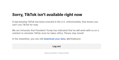 a screenshot of a website that says tiktok isn 't available right now