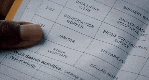 a person holds a piece of paper that says work search activities on it