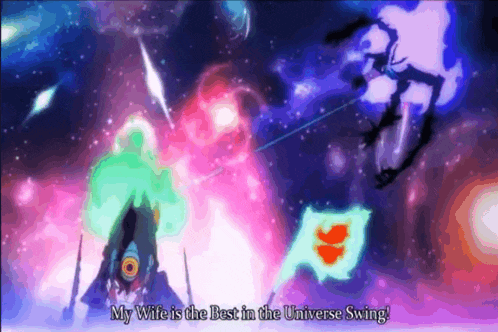 a colorful animated scene with the words my wife is the best in the universe swing