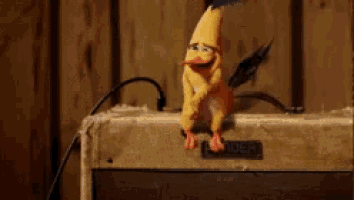 a rubber duck with a yellow hat is sitting on top of a fender amplifier .