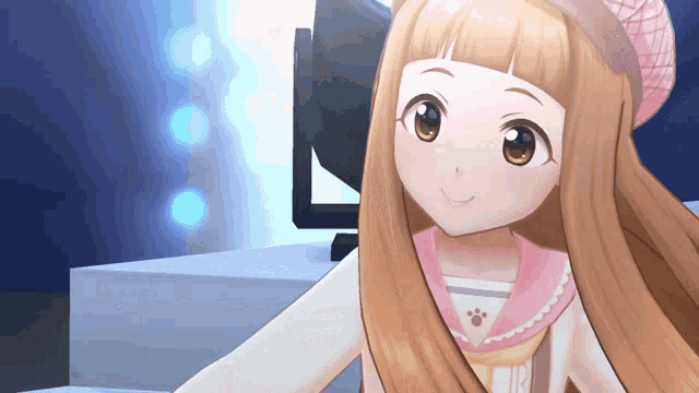 a cartoon girl with long brown hair and a pink headband