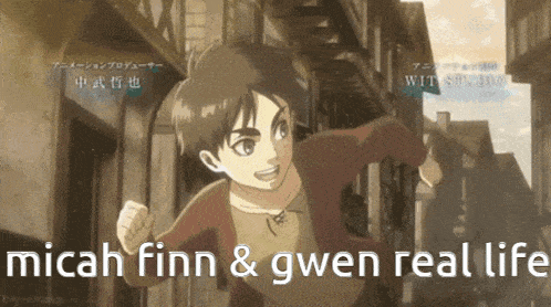 a picture of a boy with the words micah finn & gwen real life below him