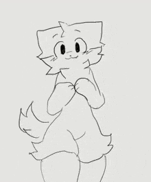 a black and white drawing of a cat standing on a white surface .