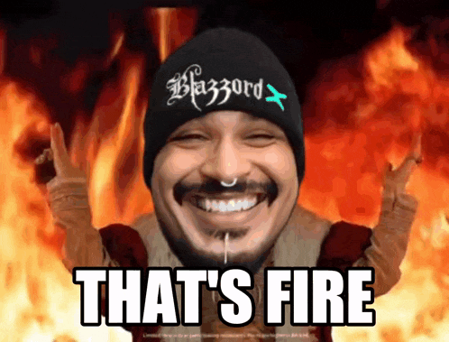 a man wearing a black beanie with the word blazzard on it