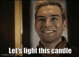 a man is smiling with the words let 's light this candle behind him