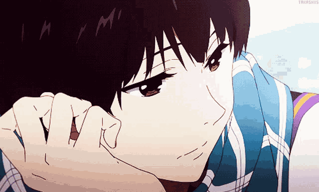 a close up of a person 's face with the word takashis on the bottom left