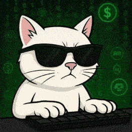 a white cat wearing sunglasses is typing on a computer keyboard .