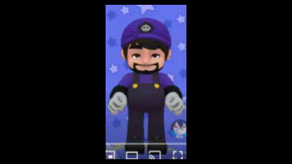 a cartoon character with a beard and a purple hat is standing in front of a blue background .