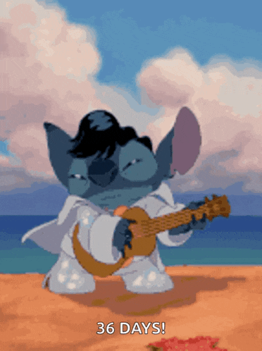 a picture of a cartoon character playing a guitar with the words 36 days below it