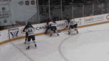 a hockey player with the number 44 on his jersey stands on the ice