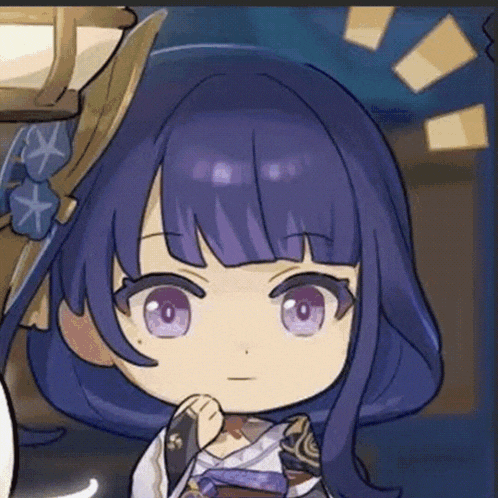 a close up of a cartoon girl with purple hair and purple eyes .