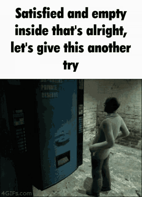 a man standing next to a vending machine that says private reserve