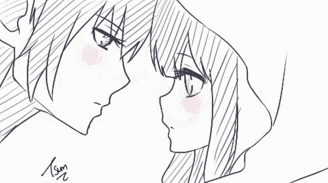 a black and white drawing of a man and woman kissing with the name tom written on the bottom