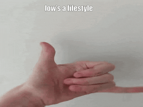 a hand making a gun sign with the words low 's a lifestyle in the corner