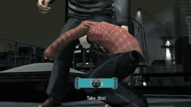 a screenshot of a video game with a button that says take this on it