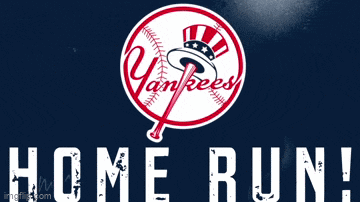 a yankees logo is on a blue background with the words home run