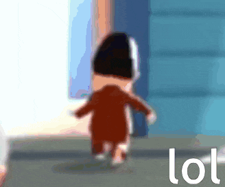 a cartoon character is walking in front of a blue wall and the word lol is visible in the corner .
