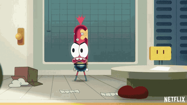 a cartoon character is standing in a room with a netflix logo on the bottom