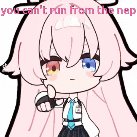 a cartoon girl with pink hair and blue eyes is giving a thumbs down .