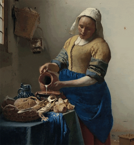 a painting of a woman pouring milk into a jug