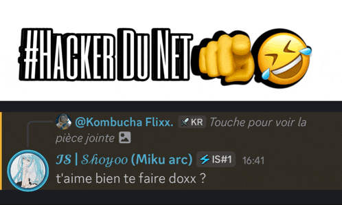 a smiley face with tears coming out of it and the words hacker du net below it