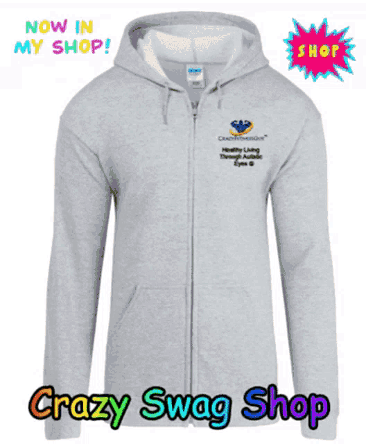 a grey hoodie that says crazy swag shop