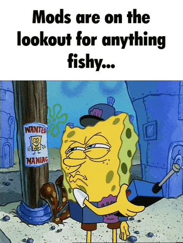 a cartoon of spongebob looking at a wanted sign
