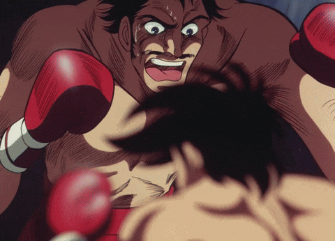 a cartoon of a man wearing red boxing gloves with a surprised look on his face