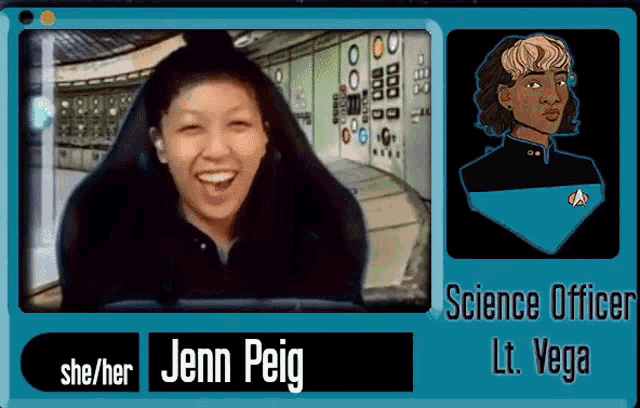 a science officer named jenn peig is smiling
