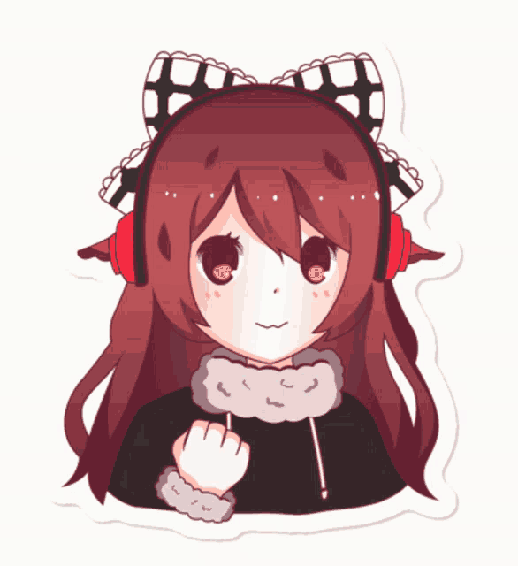 a sticker of a girl wearing headphones and a bow on her head