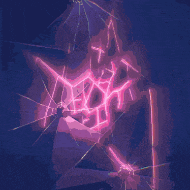 a drawing of a spider web with pink lines on a blue background