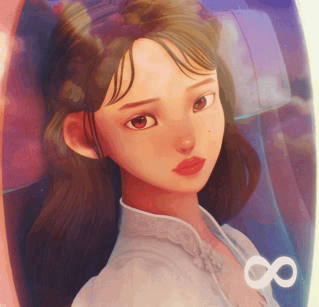 a cartoon drawing of a woman with an infinity symbol on the bottom right