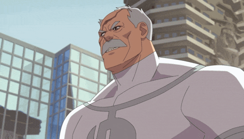 a man with a mustache is wearing a white shirt with a dollar sign on it