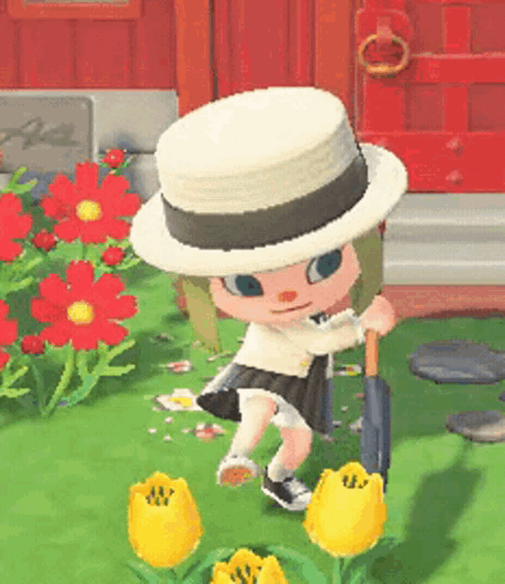 a girl in a hat is holding an umbrella