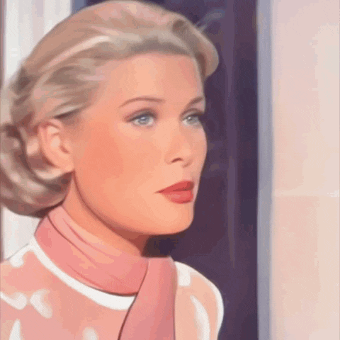 a painting of a woman with blonde hair and red lips
