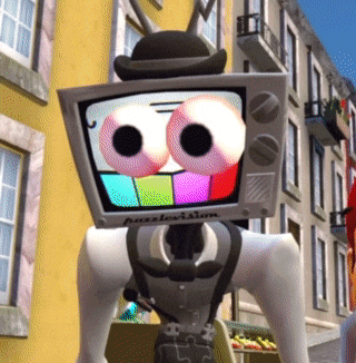 a cartoon character with a tv head and puzzlevision written on it