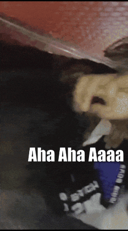 a close up of a person 's face with the words aha aha aaa on the bottom