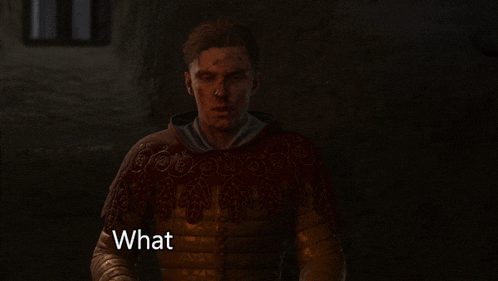 a man in a red and gold sweater says " what the fuck was that "