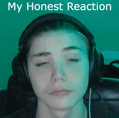 a man wearing headphones has his eyes closed and the words " my honest reaction " written above him