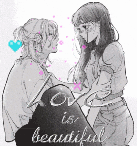 a drawing of two women with the words love is beautiful