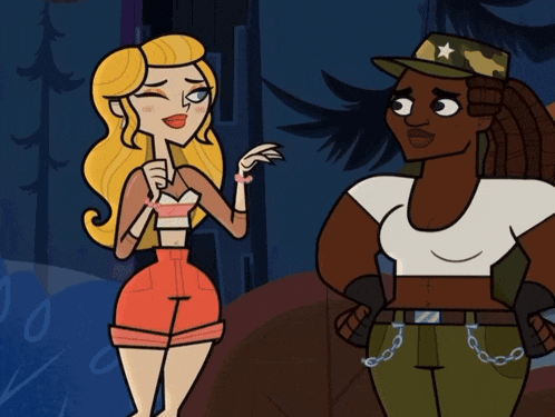 a cartoon of two women laughing with one wearing a military hat