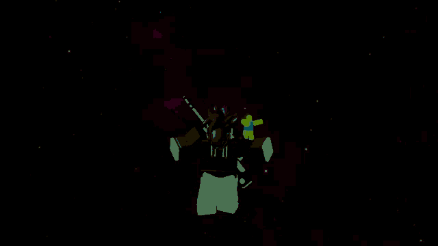 a person in a black shirt and green pants is standing in the dark .
