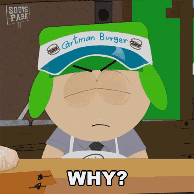 a cartoon character from south park wearing a cartman burger hat
