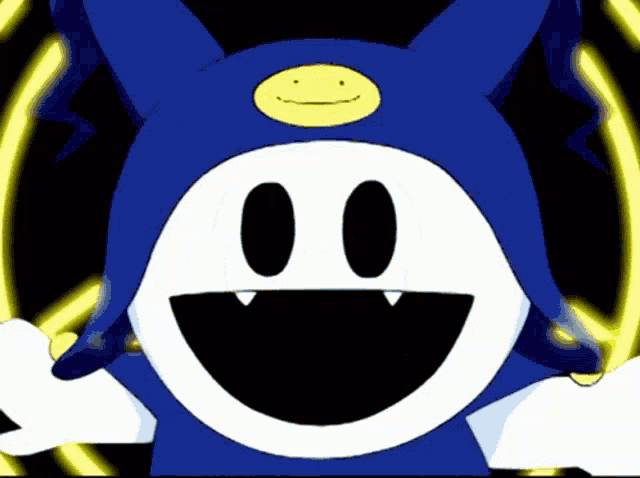 a cartoon character with a smiley face on his hat