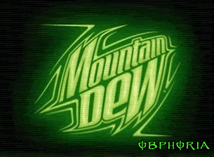 a green mountain dew logo is displayed on a dark background